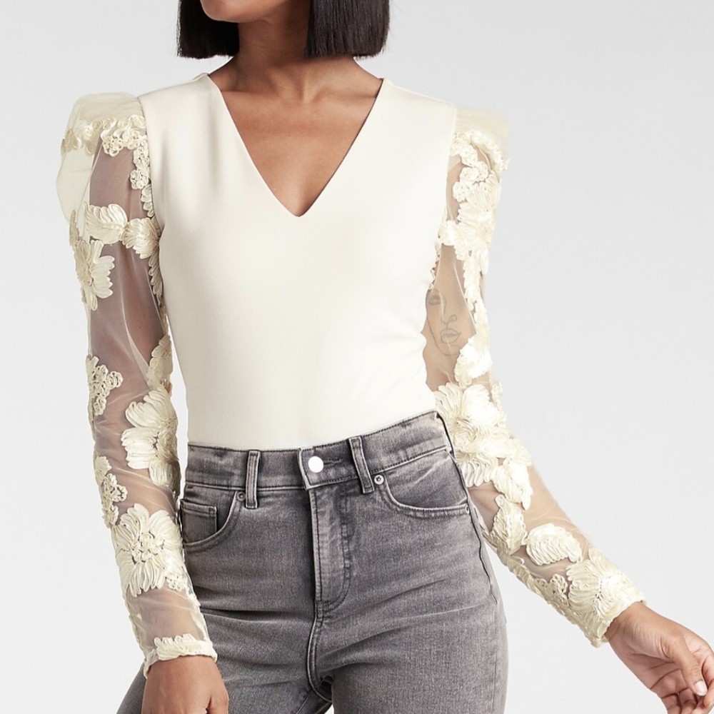 Lace Sleeve Thong Bodysuit